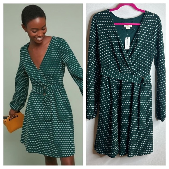 Maeve Dresses & Skirts - Maeve Anthropolagie M NWT Dark Green Patterned Long Sleeve Dress Party Holiday